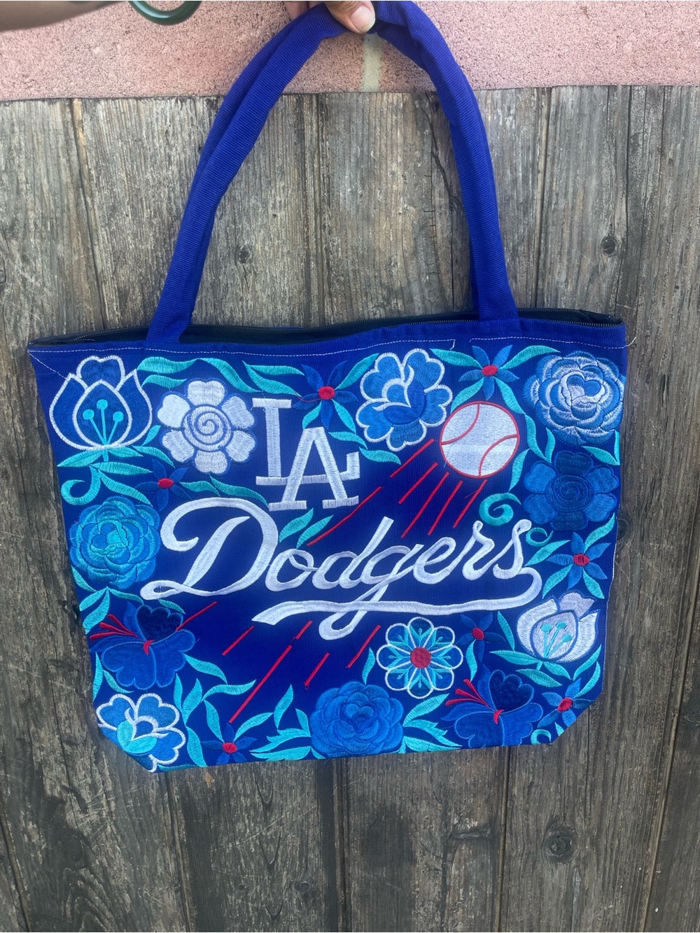 Los Angeles Dodgers Floral Embroidered Tote Bag made in Guatemala new no tags